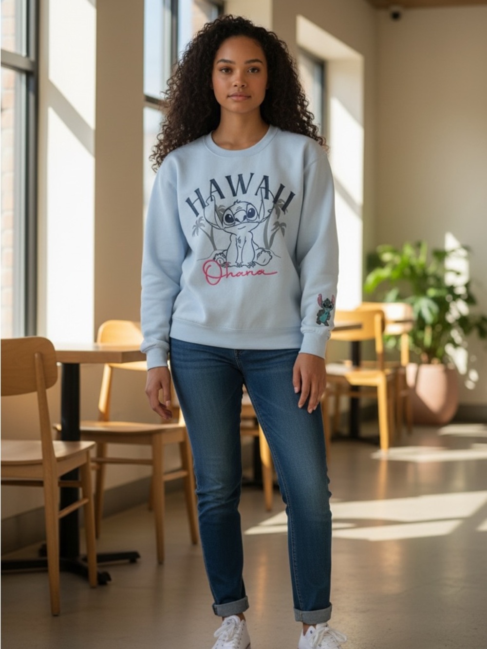 Disney Light Blue Stitch 'Hawaii Ohana' Crewneck Sweatshirt